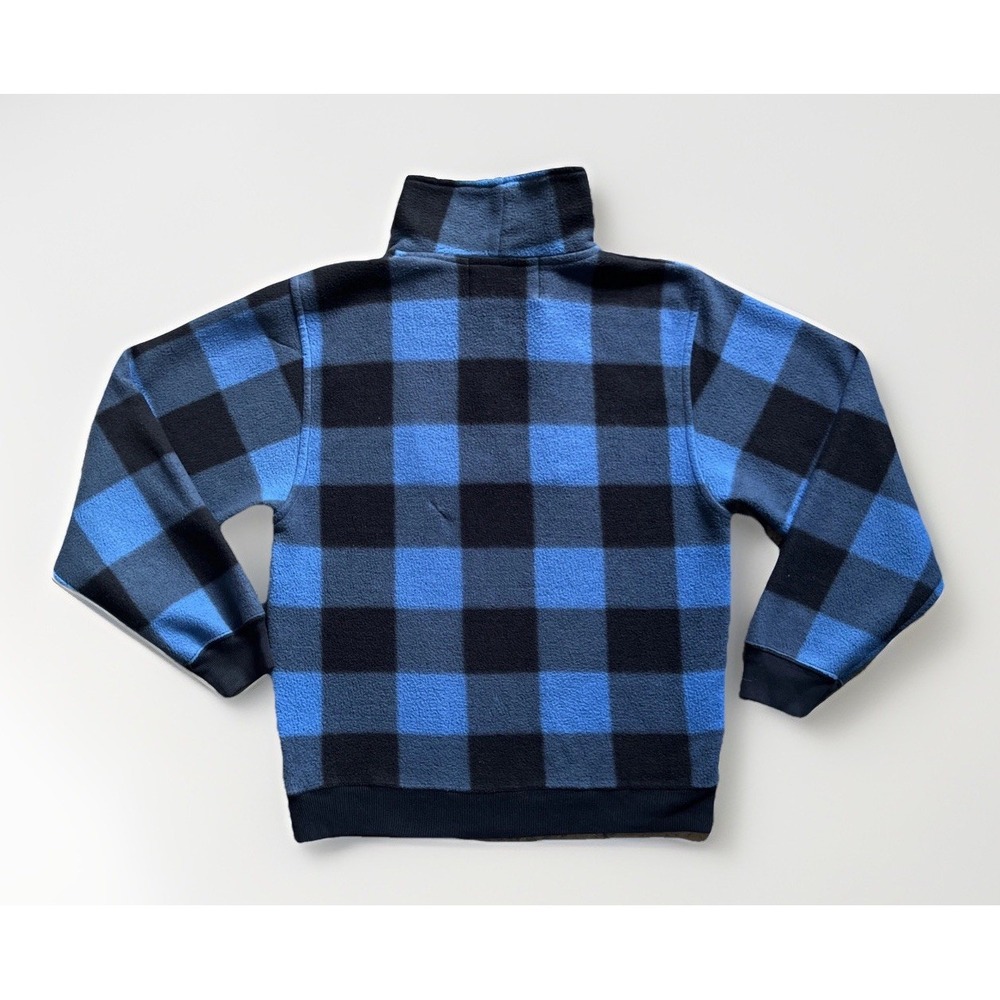 VTG 90s Sears Trader Bay 1/4 Zip Fleece Blue Buffalo Plaid Fleece Pullover S Y2K - Picture 9 of 13